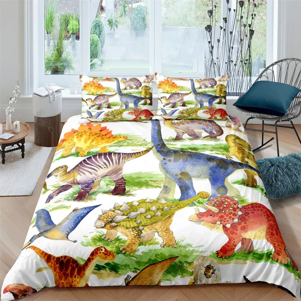 QBIDCSX King Size Duvet Cover Sets Dinosaurs King Size Bedding Sets Patterned Bed ding 230x220 cm and 2 Pillowcases 50x75 cm with Zipper - Warm & Ultra Soft Brushed Microfiber