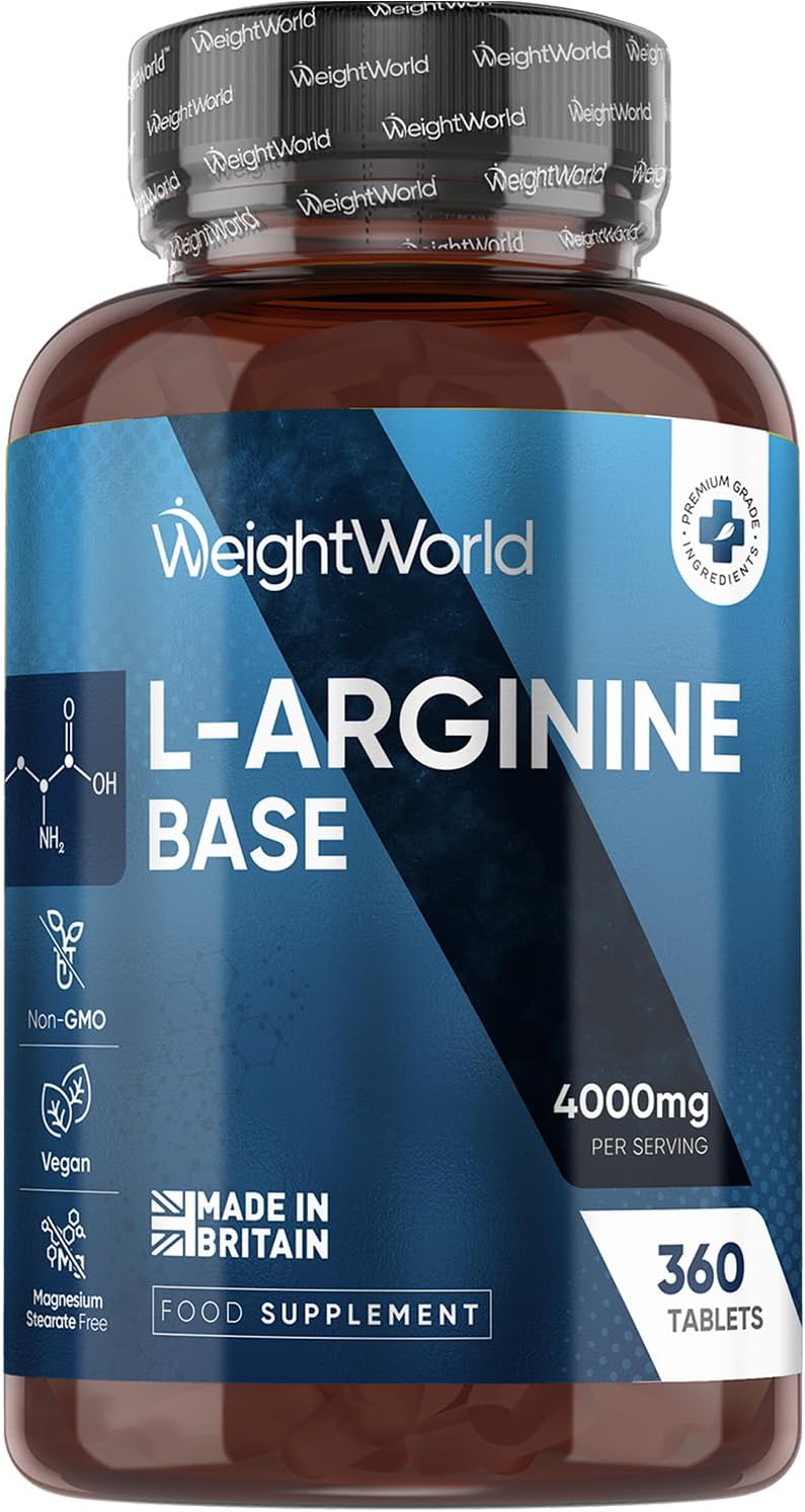 L Arginine Supplement 4000mg - 360 Tablets - 3 Months Supply - Role in Nitric Oxide Production - Vegan-Friendly & Gluten-Free Amino Acid Supplement - No Unnecessary Ingredients - Made in the UK