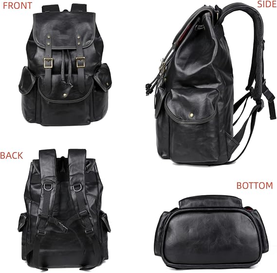 Baosha Vegan Leather 15.6 inch Laptop Backpack Hiking Camping Backpack Satchel Bookbag Travel Business Casual Backpack CN-01