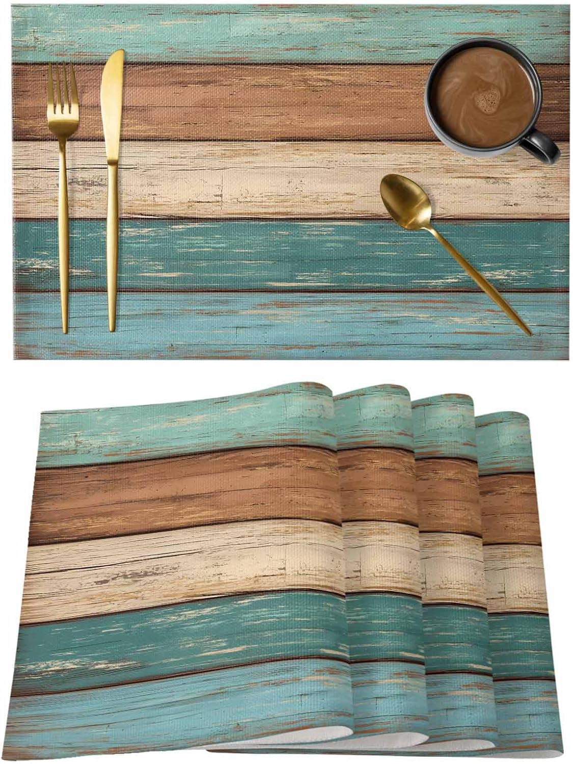 Teal Placemat For Dinning Table,Placemats Set Of 4-Cotton Linen Waterproof Cloth Table Mat-Easy Clean Place Mat,Machine Washable Fabric,Rustic Farmhouse Holiday Kitchen Modern Outdoor Dinner Decor