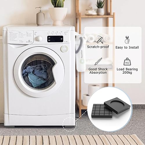 Miniatura 5 de DEWEL Almohadillas antivibración, pedestales para lavadora y secadora, paquete de 4 alfombrillas cuadradas antivibraciones para lavadora que detiene