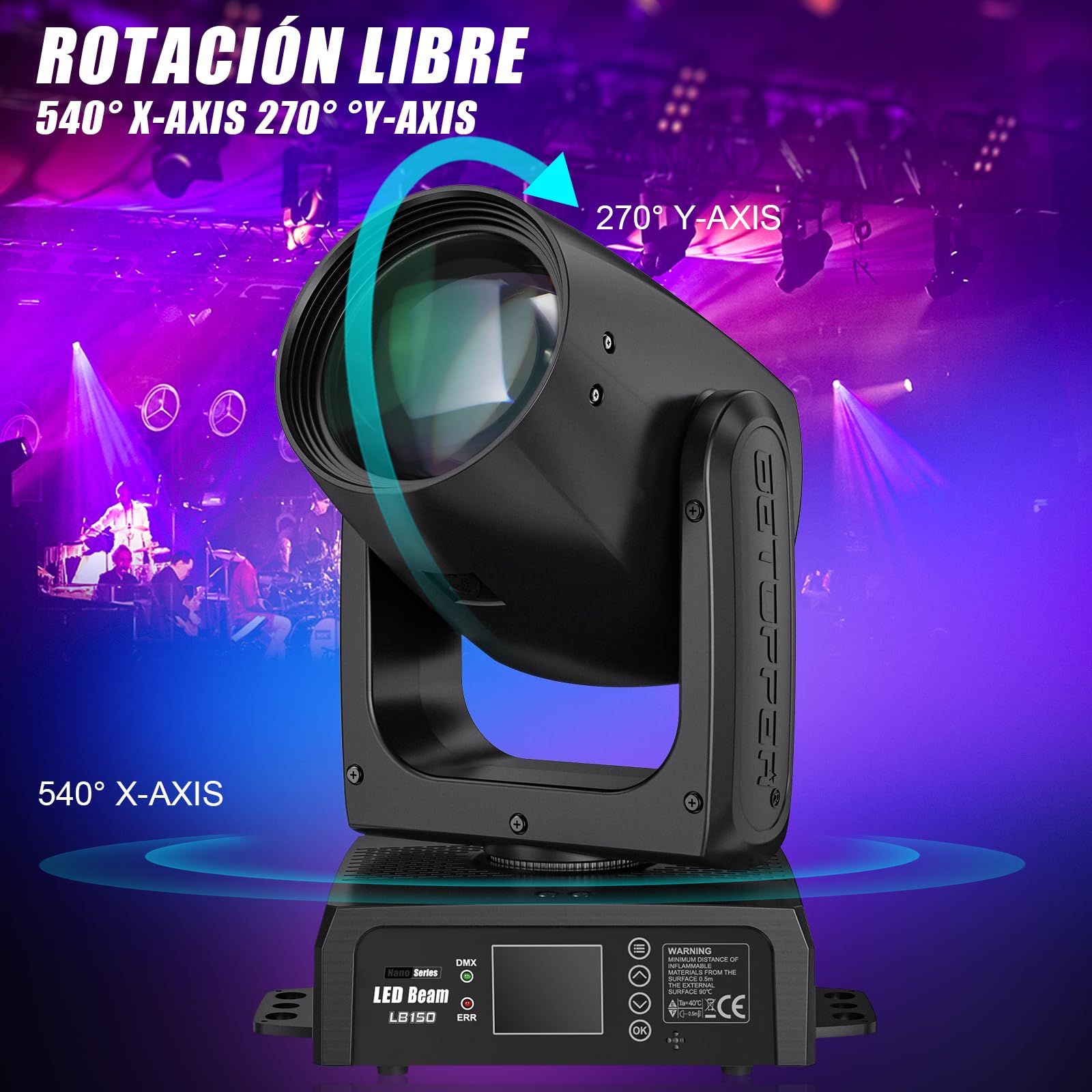 BETOPPER 150W Moving Head DJ Light,BETOPPER Mini LED Stage Light, RGBW Roto Prisma Beam Light, Sound Activated & DMX-512 Control Spotlight for party, bar, club, DJ stage lighting, 1 pack