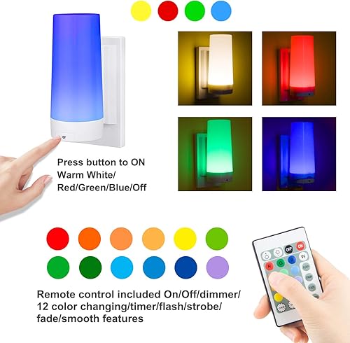 Miniatura 2 de Lámpara de pared a pilas, aplique de pared que cambia de color con control remoto y temporizador, luz nocturna RGB inalámbrica, lámpara de palo