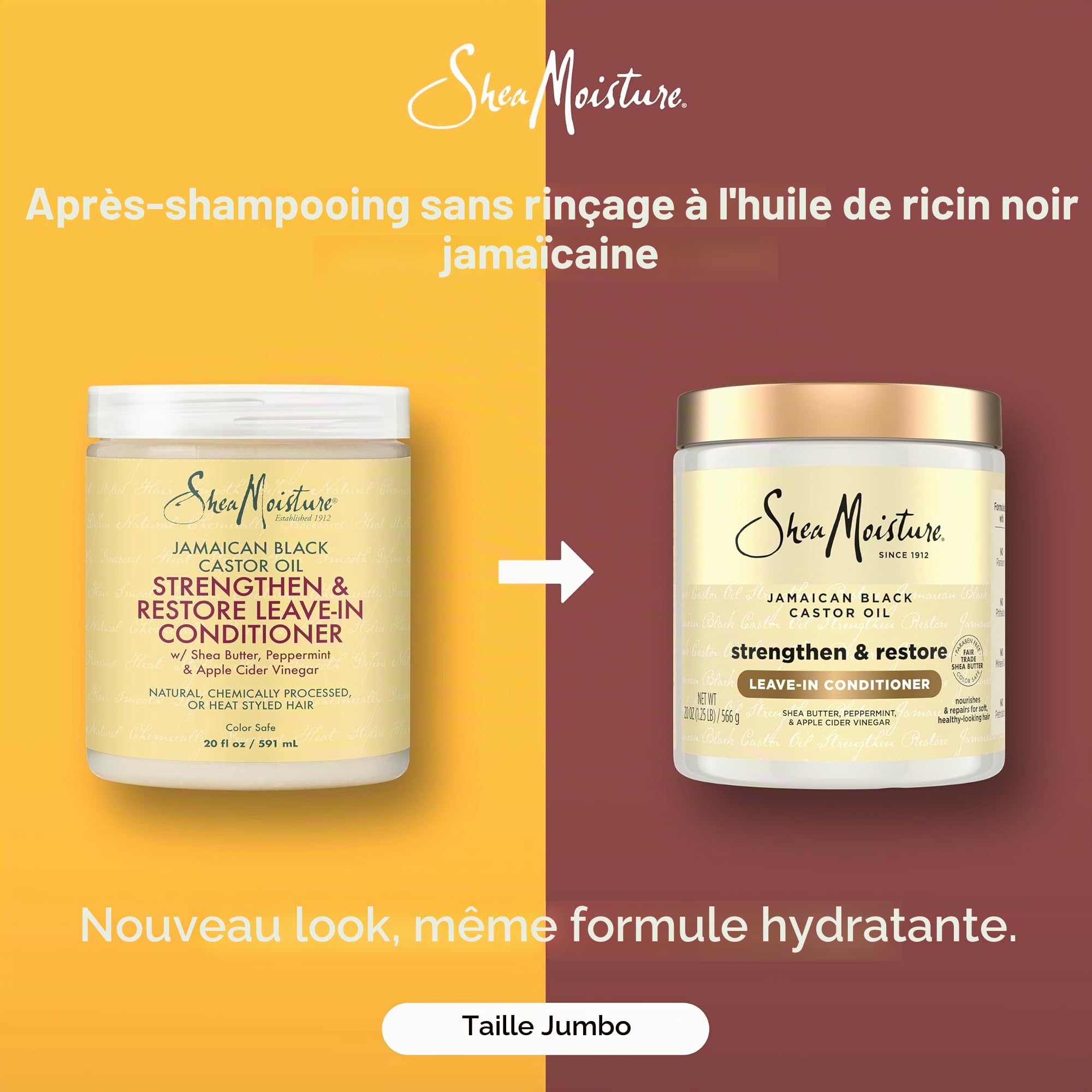 SheaMoisture Après-shampoing sans rinçage pour cheveux à l'huile de ricin noire de Jamaïque pour adoucir et démêler les cheveux 590 ml