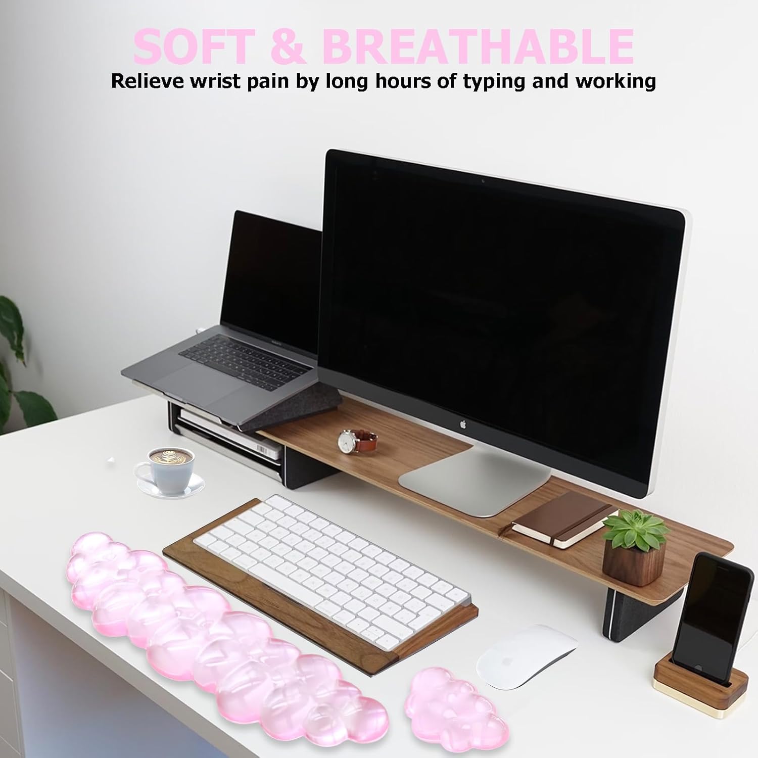 Gel Cloud Wrist Rest Keyboard, Cute Wrist Rest for Computer Keyboard, Ergonomic Keyboard Wrist Rest and Soft Mouse Wrist Rest for Typing Pain Relief, Suitable for Office, Home, Computer, Gaming, Pink
