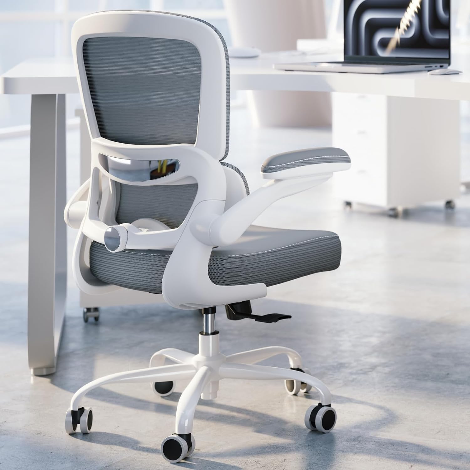 TRALT Ergonomic Office Chair – Desk Chair with Adjustable Lumbar Support Computer Chair – Mesh Comfy Chair with Flip-up Armrests – Gaming Chairs for Adults Home Office (Leather, Grey) TRALT Ergonomic Office Chair – Desk Chair with Adjustable Lumbar Support Computer Chair – Mesh Comfy Chair with Flip-up Armrests – Gaming Chairs for Adults Home Office (Leather, Grey)