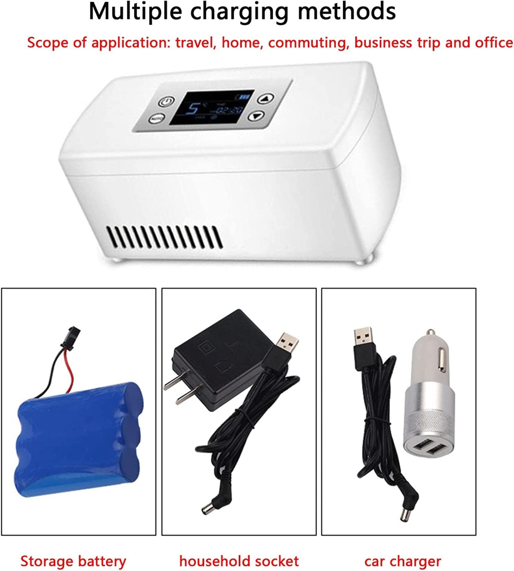 Insulin Cool Box, Portable Electric Cool Box for Car Thermostat 2-8 Degrees with Insulin, for Interferon, Growth Hormone, Vaccine, Eye Drops, Summer Travel, Work, B-Singlebattery