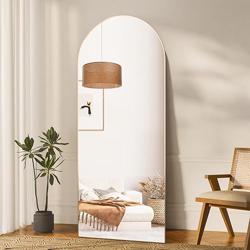 Vista 16 de CASSILANDO Arched Full Length Mirror 65" × 24" Floor Thin Frame Standing Mirror, Against Wall for Bedroom Dressing and Wall-Mounted, Black