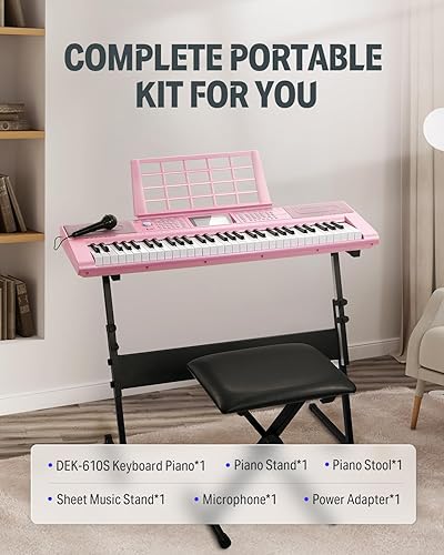 Miniatura 7 de Donner Piano de teclado de 61 teclas, kit de teclado eléctrico con 249 voces, 249 ritmos, incluye soporte para piano, taburete, micrófono, regalo