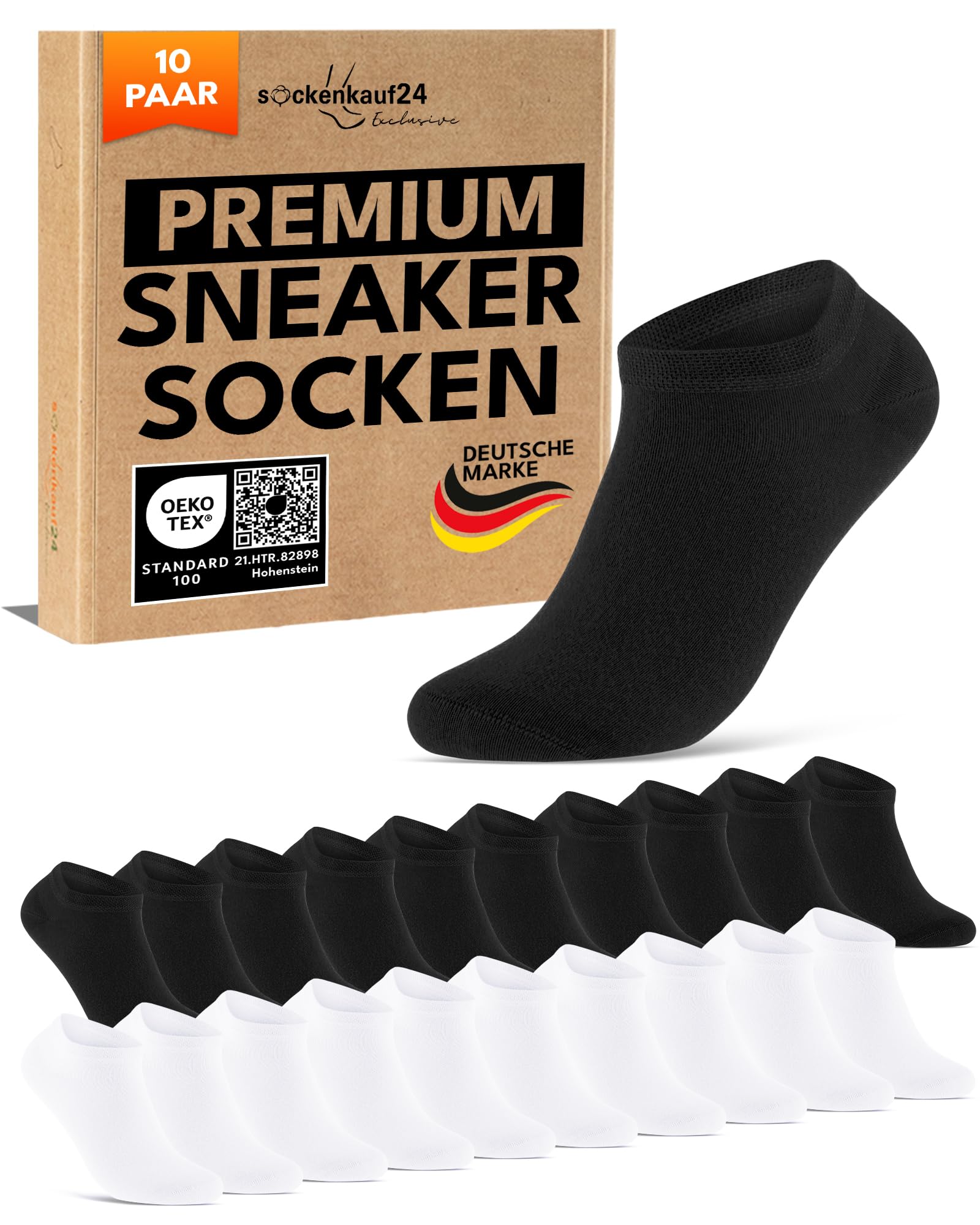 10 Paar Sneaker Socken Herren Damen Baumwolle Komfortbund ohne Naht 70102T WP (Schwarz Weiß 35-38)