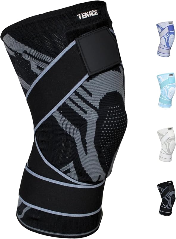 Rodillera Tenace BJJ – Rodillera de compresión con estabilizadores laterales y almohadilla de gel para agarre, Jiu Jitsu, MMA, lucha libre, judo y muay thai (negro, extragrande)