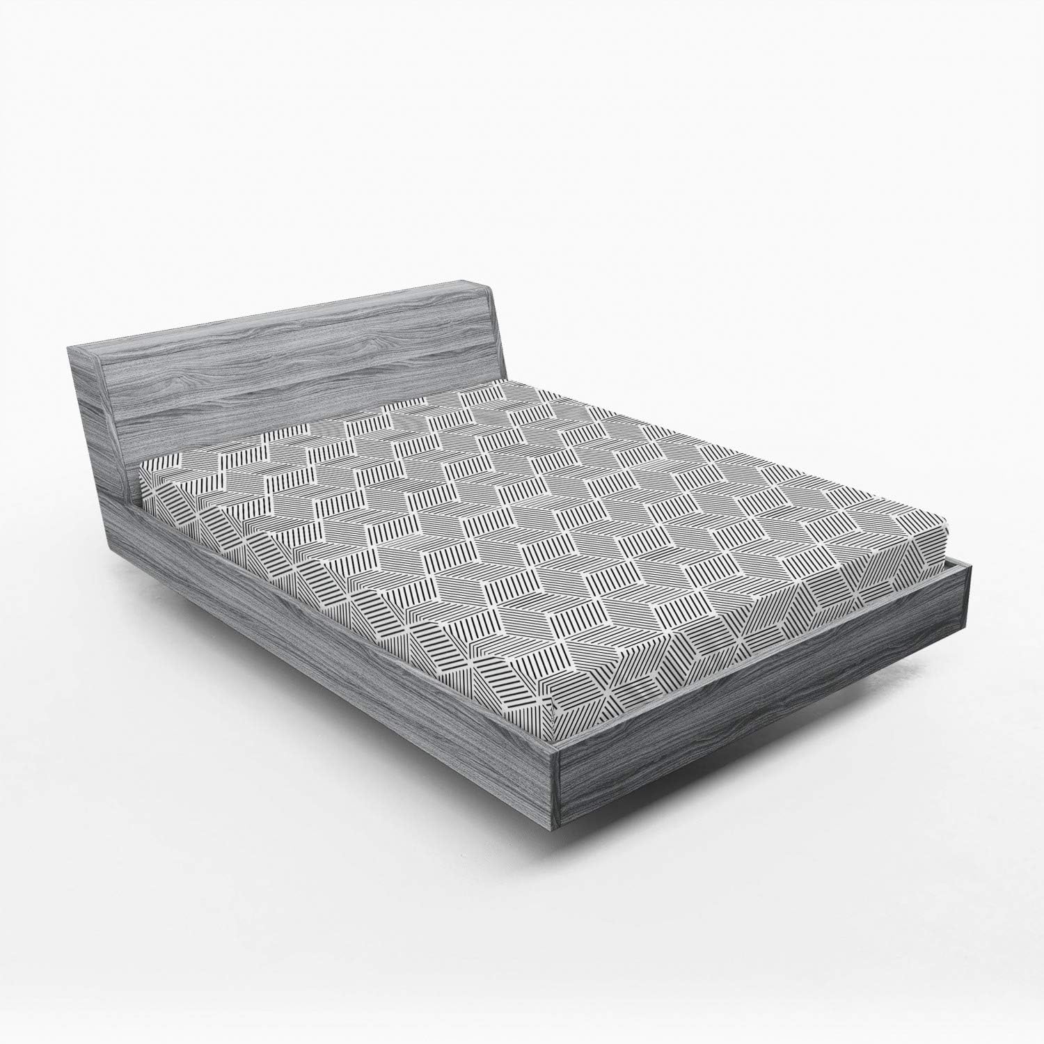 Ambesonne Abstract Fitted Sheet, Art of Diagonal Left Right Up Down Stripes Monochrome Design Slim Details, Bed Cover with All-Round Elastic Deep Pocket for Comfort, Queen Size, Grey and White