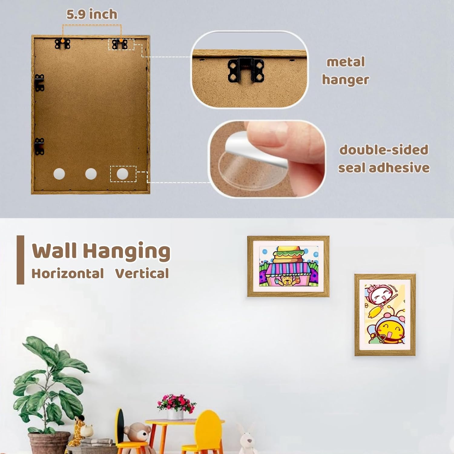 Extra Large Kids Artwork Frames Changeable Hold 150pcs - 4 Packs 8.5 by 11 Picture Frame, Front Opening, Magnetic, Storage Kids Art Frame for Art Display, Wall Artwork, Crafts Decor (Wood)