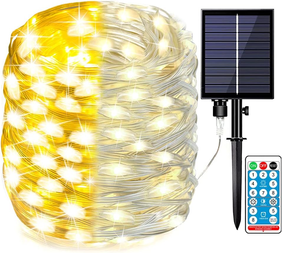 Solar String Lights Outdoor Waterproof - 105 FT 300 LED Solar Fairy Lights with 8 Modes Remote Control, PVC Coating Solar Lights with Detachable Connector for Patio Yard Garden Tree Party