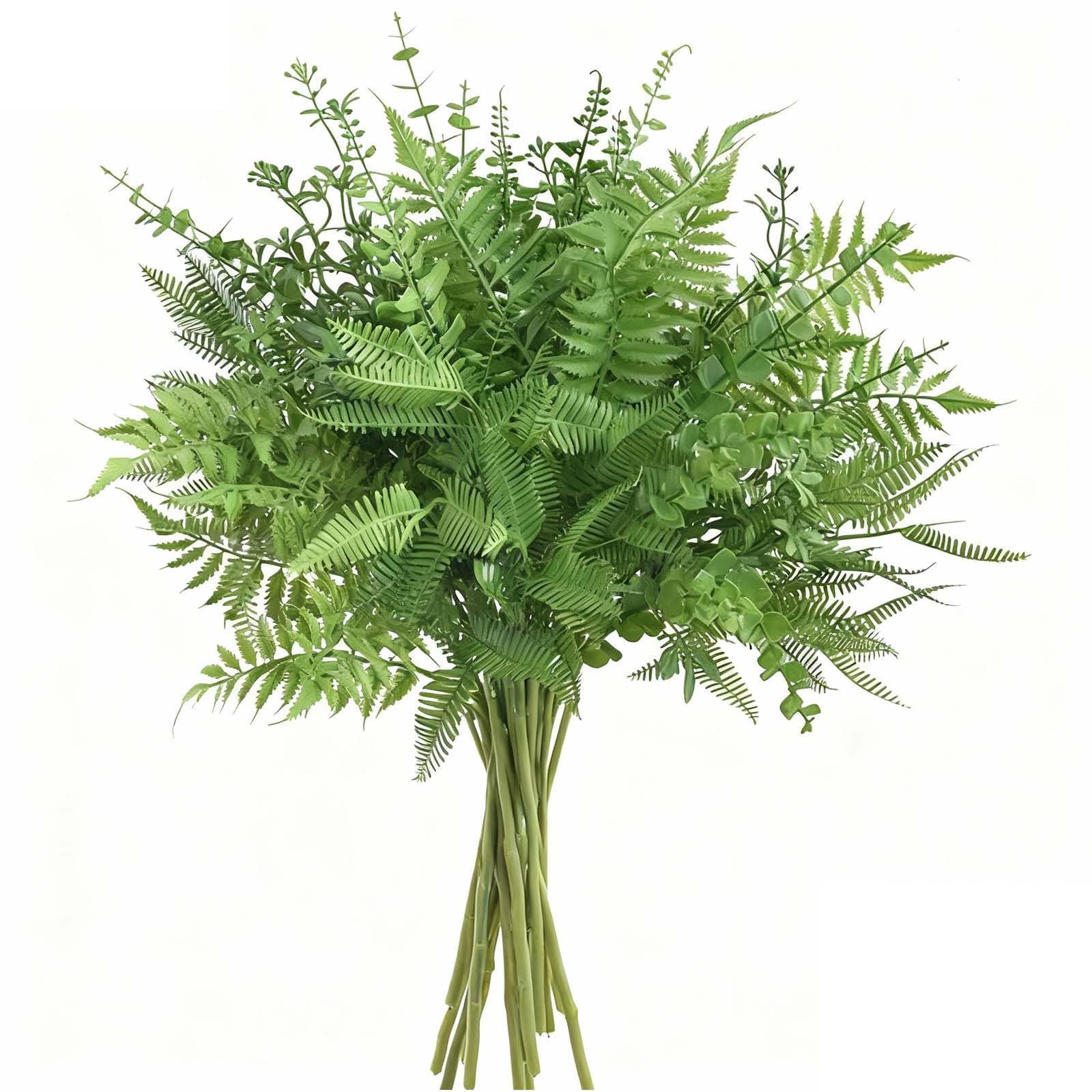 Eclove Artificial Greenery Stems, 12 PCS Mixed Faux Boston Fern Plants Green Leaves Eucalyptus Stems for Home Garden Office Floral Arrangements Table Centerpieces Wedding Party Decoration