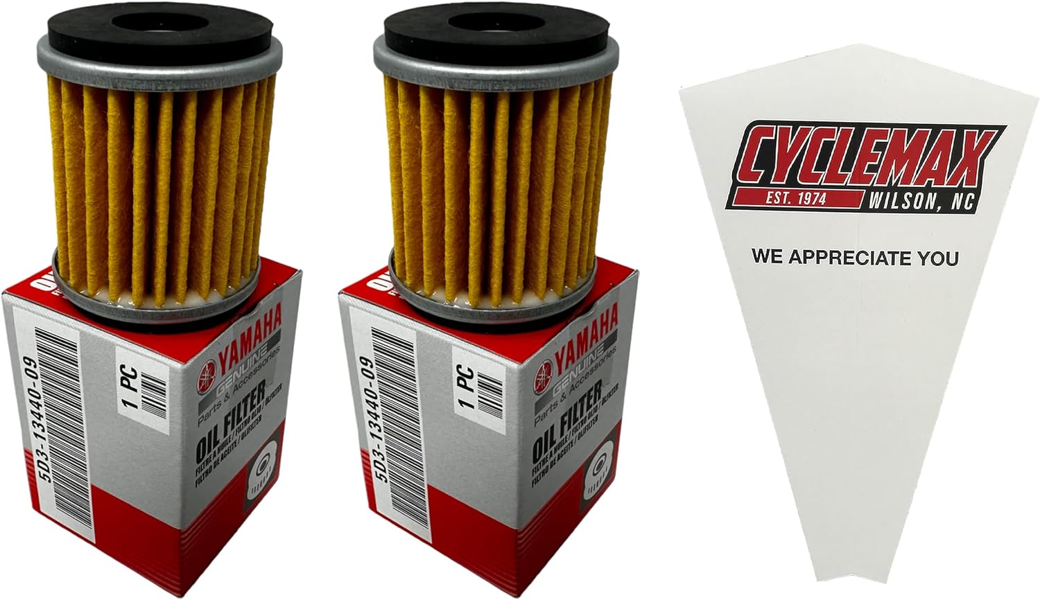 CYCLEMAX Two Pack Compatible with Yamaha Oil Cleaner Element Assembly 5D3-13440-09-00 Contains Two Filters and a Funnel