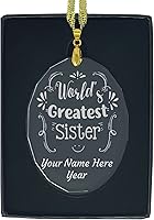 Vista 8 de LaserGram Personalized Glass Christmas Ornament, World's Greatest Sister, Custom Laser Engraved Gift Idea (Diamond Shape)