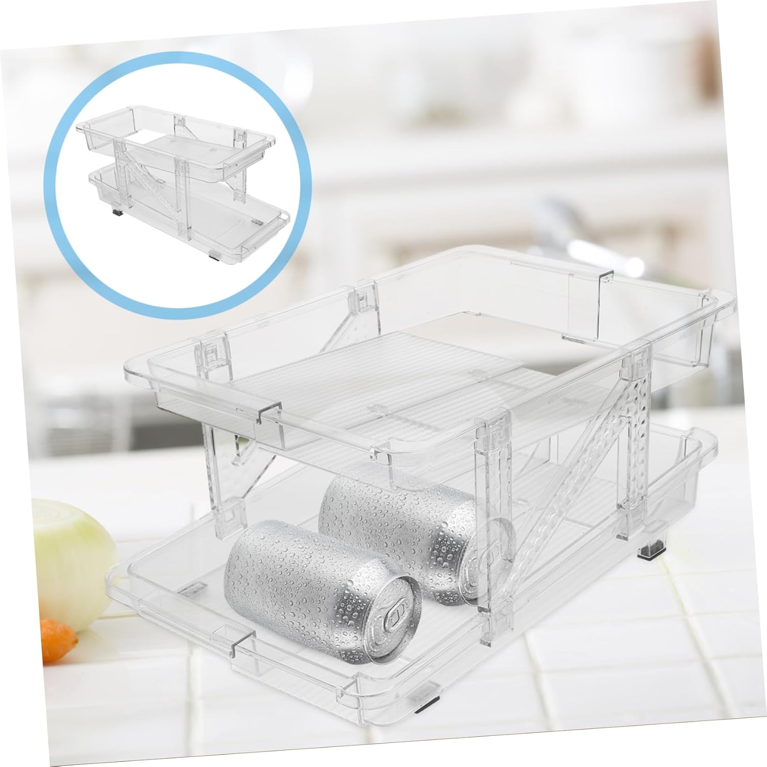 STOBAZA Rolling Soda Can Organizer Double-layer Telescopic Beverage Storage Rack for Fridge Easy Access Can Dispenser Versatile Drink Holder for Home and Office Design