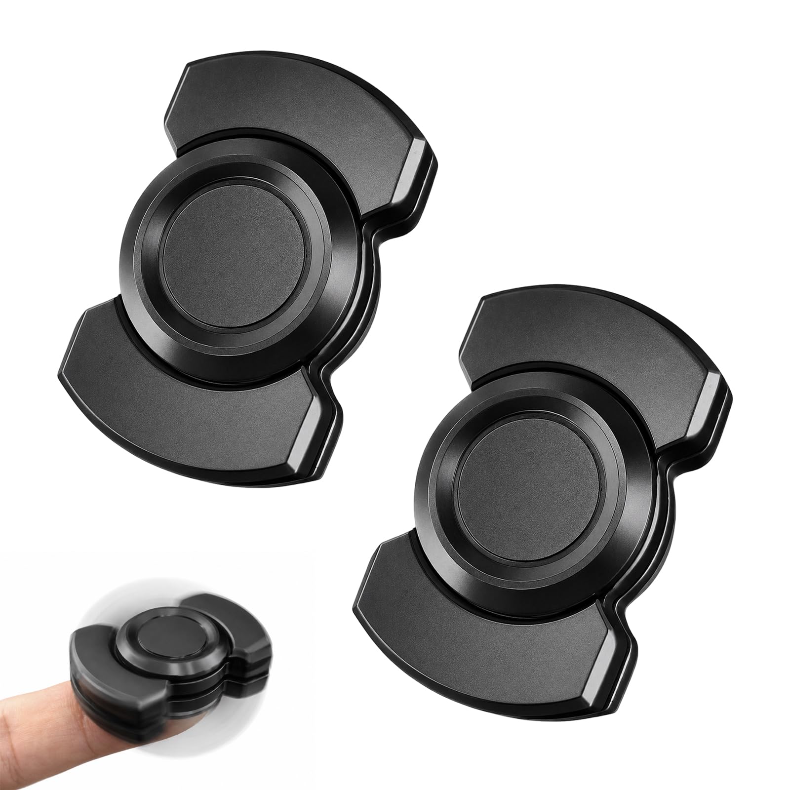 Kxsufwa 3-in-1 Fidget Spinner for Adults, 2 PCS Black