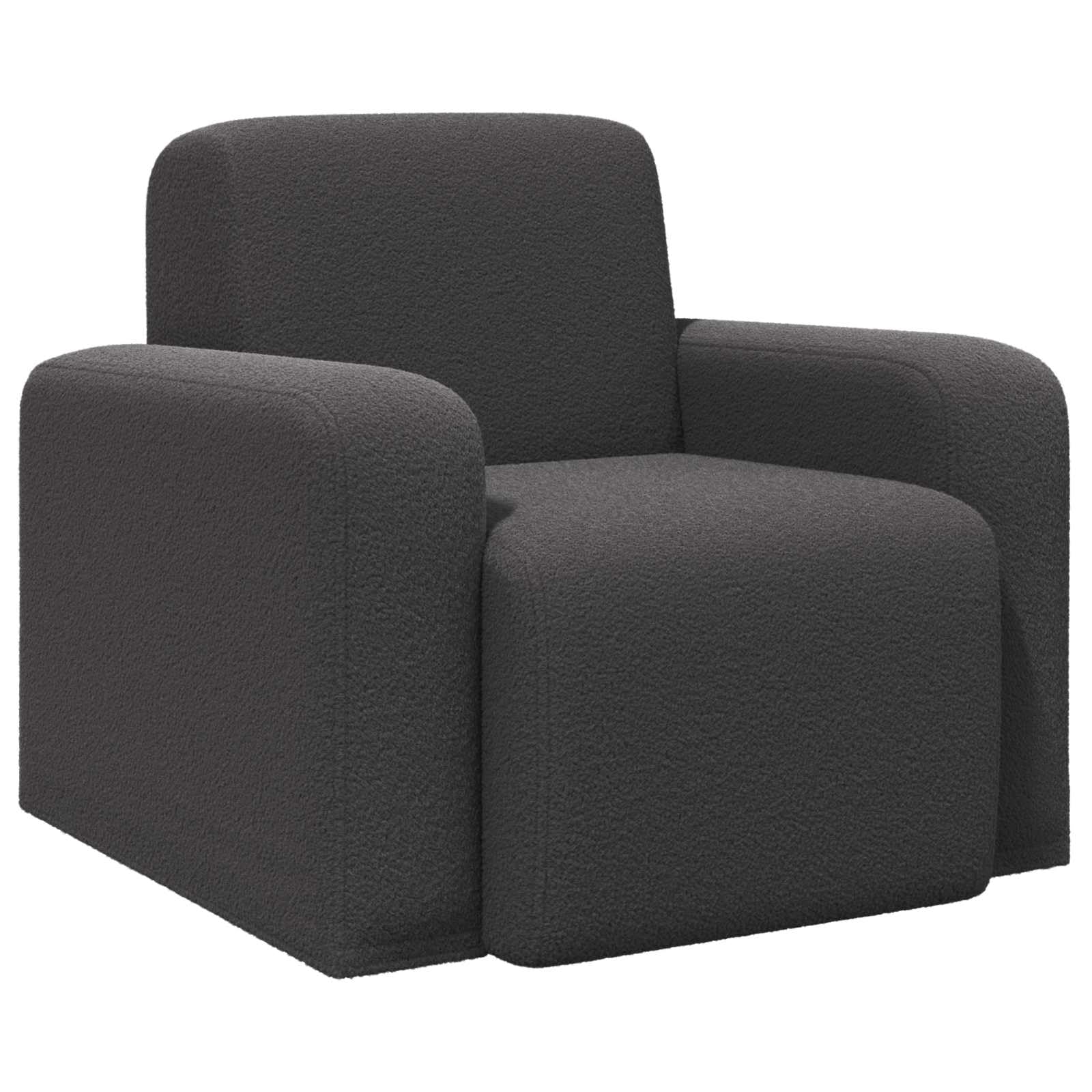 Sessel Dunkelgrau Bouclé Polstersessel Modern mit Holzrahmen