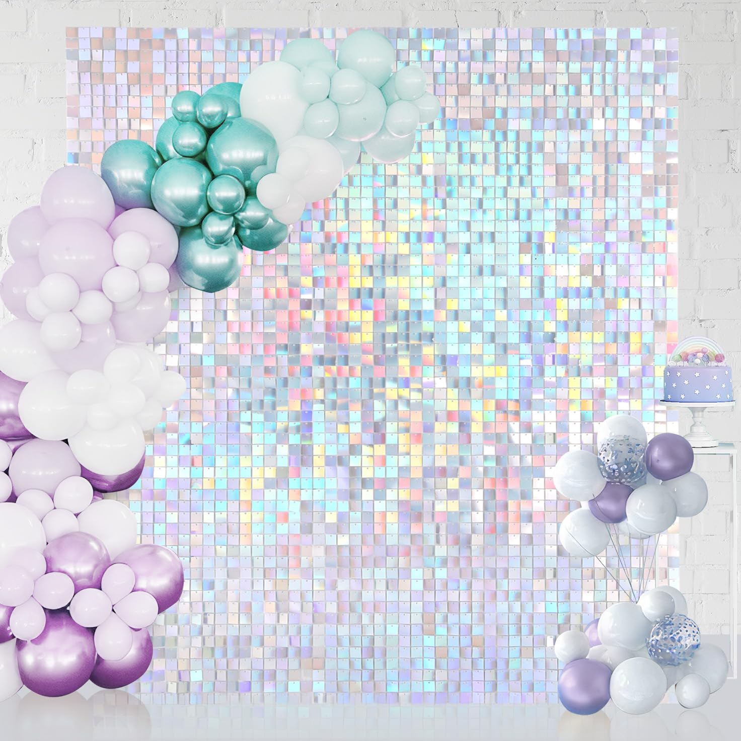 B-COOL Silver Sequin Wall Backdrop 24 Panels Iridescent Silver Shimmer Background Colorful Panels 6FTx4FT Party Backdrop Rainbow Silver Glitter Birthday Backdrops Sheets Bridal Shower Parties
