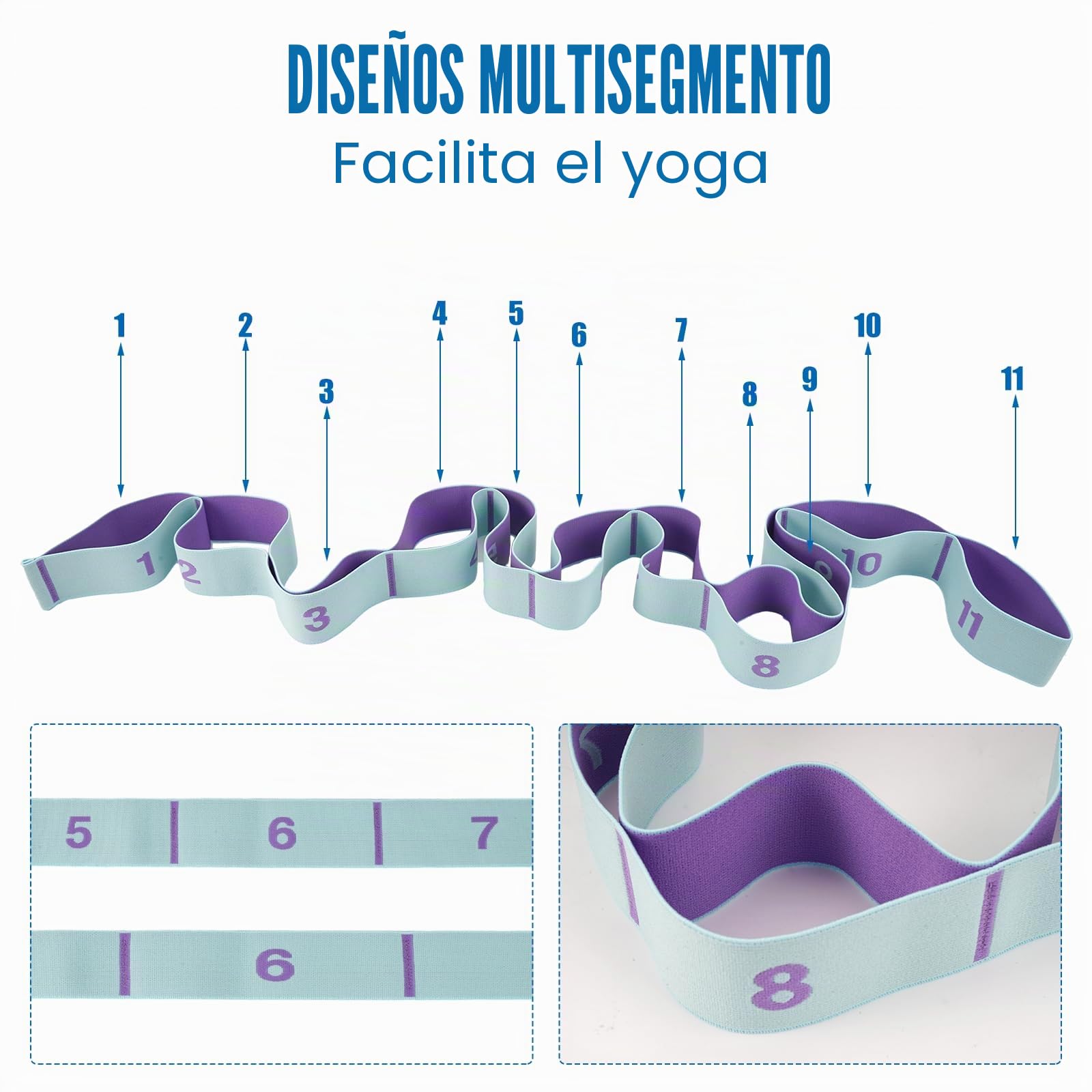 Banda de Estiramiento de Yoga Con 11 Hebillas - Correa Elástica para Pilates, Fitness, Gimnasia y Danza