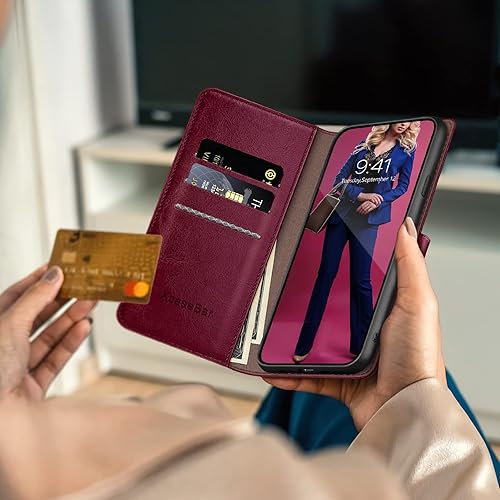 Miniatura 5 de XcaseBar Funda tipo cartera para iPhone 14 de 6.1 pulgadas con bloqueo RFID, 4 tarjeteros de crédito, funda de piel sintética con tapa para