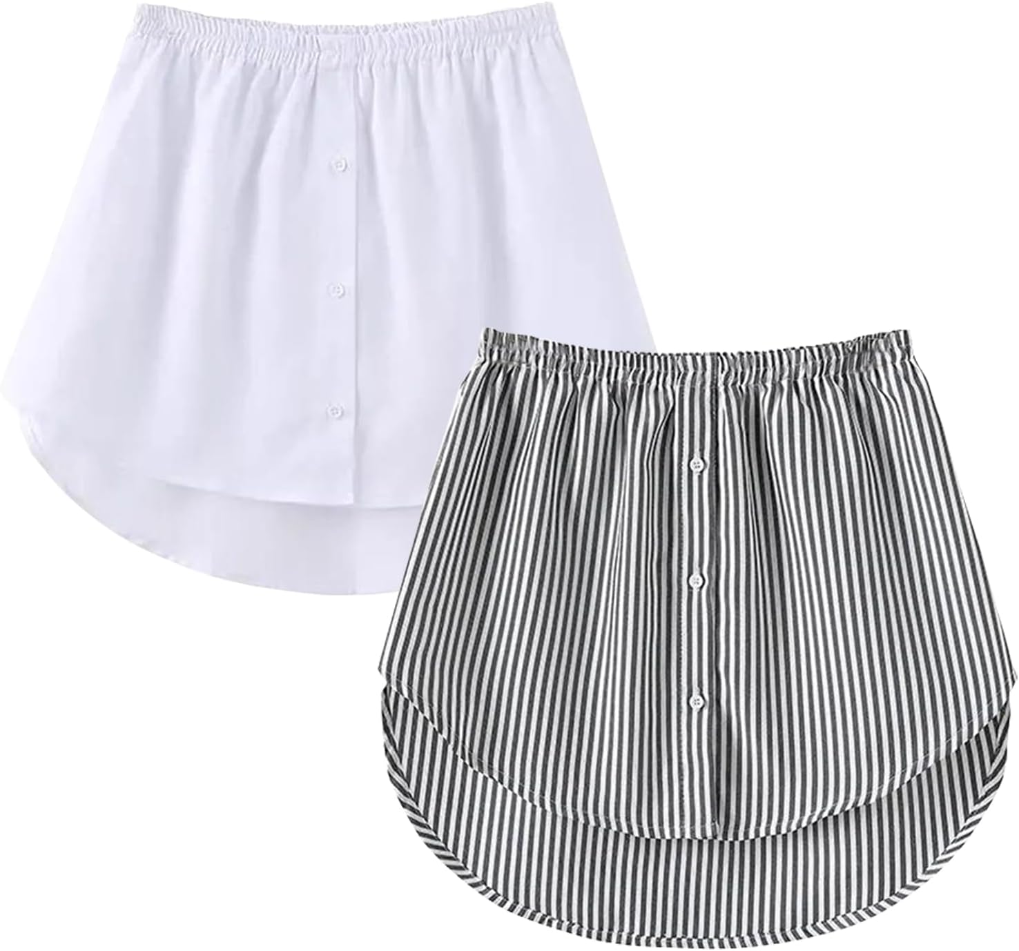 OBBUE Women's 2 Pcs Mini Shirt Extender White BlackStripe XX-Large