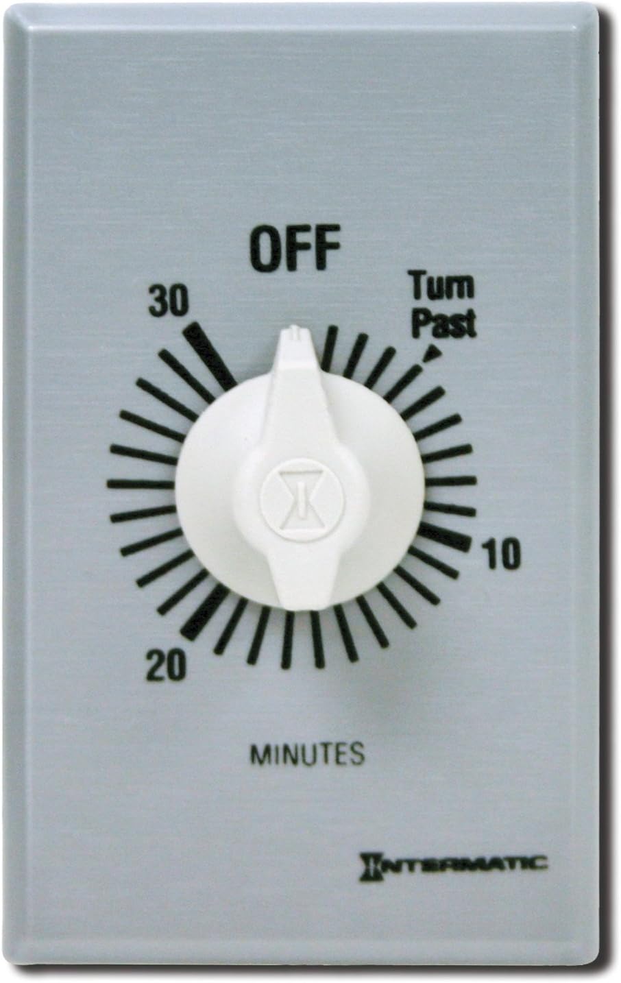 Intermatic FF30MC 30-Minute Spring Loaded Wall Timer SPST No Hold - Enhance Energy Efficiency with Universal Compatibility - Automatic Timer for Effortless Control, Brushed Metal Finish