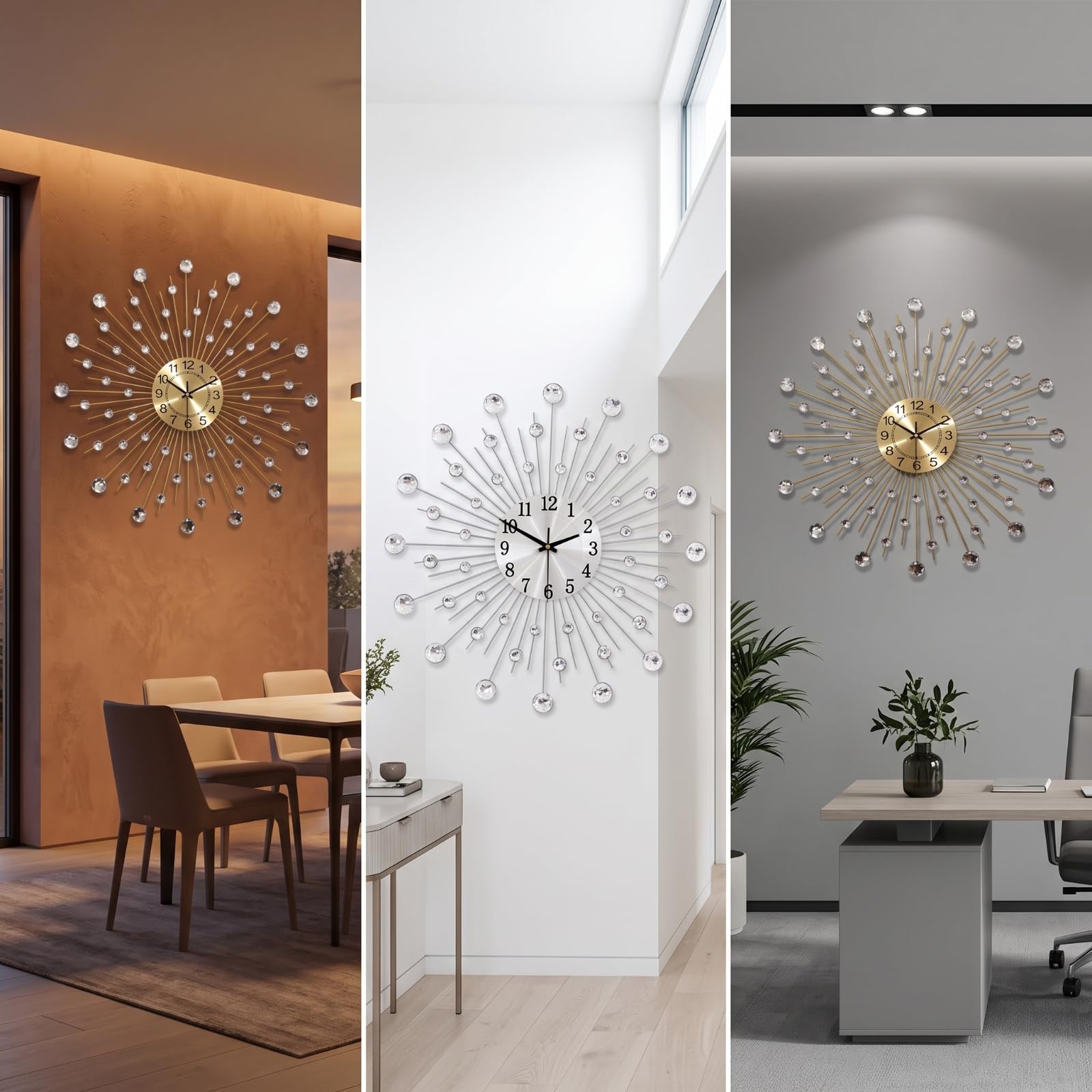 TISHITA Horloge Silencieuse | Morne, Horloge Murale, Décorative, pr Entrée, 70CM,