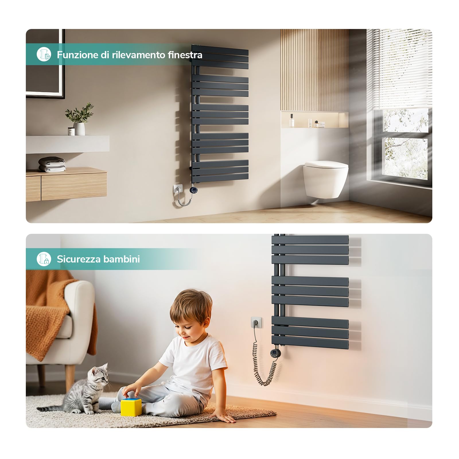 EMKE Scaldasalviette elettrico con elemento riscaldante wifi termostatato,762x500mm 400W，Pannello asciugamano elettrico con asta di riscaldamento con timer, Antracite