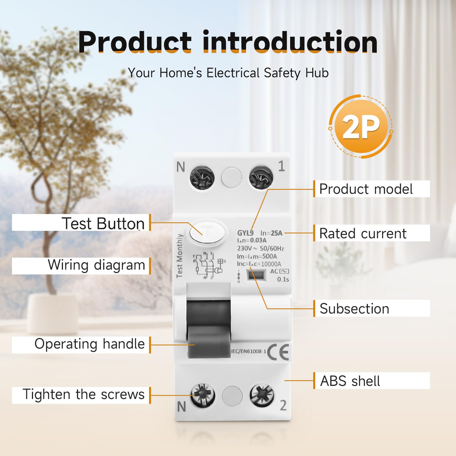Interruptor Electromagnético Térmico Diferencial 25a 2P 30ma, Con Protección Contra Fugas Eléctricas, Adecuado Para Uso Residencial e Industrial, Instalación de Guía DIN de 240V 35mm