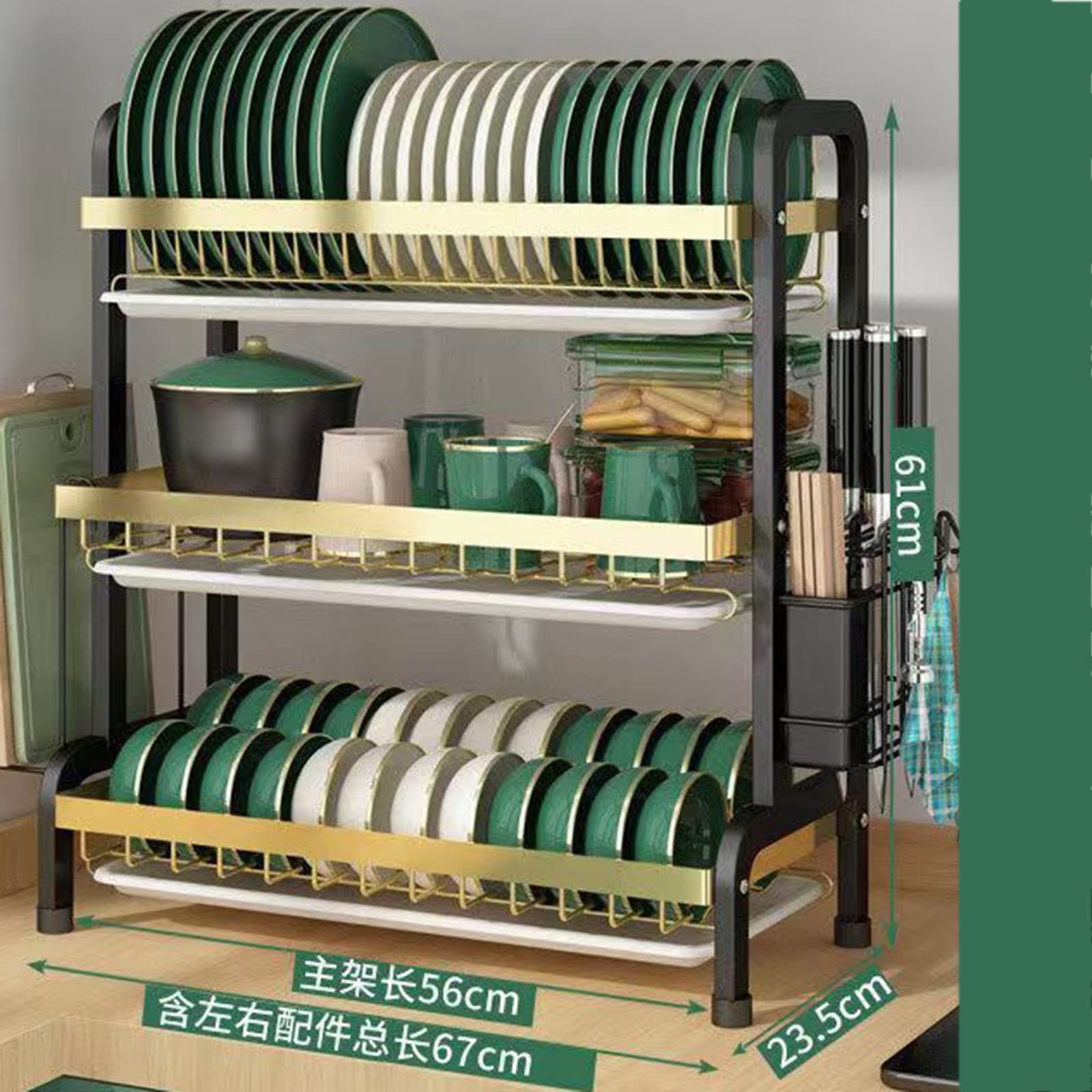 Estante para especias de 3 niveles, estante para secar platos, escurridor de platos grande ajustable para almacenamiento, organización del mostrador de la cocina, juego compacto de escurridor para p