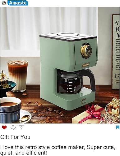 Miniatura 6 de Amaste Juego de cafetera y tostadora retro, verde matcha y blanco elegante con oro rosa