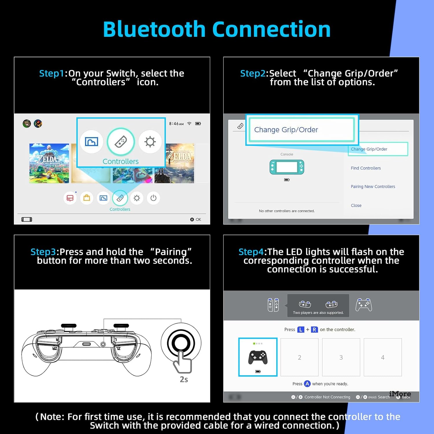 NexiGo Wireless Controller (No Deadzone) for Switch 2 and Switch, Extra Controllers for Nintendo Switch Controllers, Bluetooth Switch Controller, Turbo and LED Light (White & Blue)