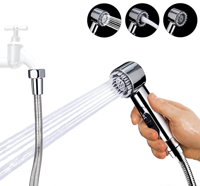 Ducha para Banho de Cães com 3 Modos, Escova Integrada e Mangueira de 2,54 m V-Frankness W-1007-2C