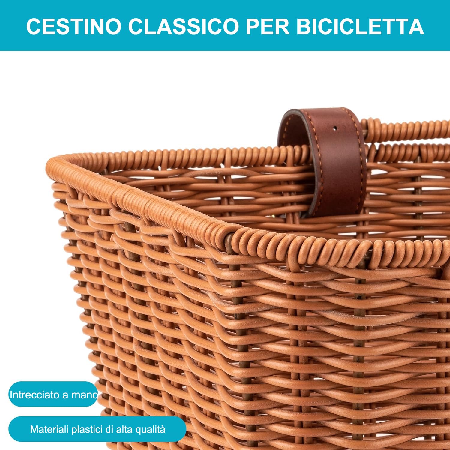 CXWXC Cestino da bici - Robusto cestino anteriore – Cestino in vimini intrecciato a mano con cinghie regolabili in pelle vegana