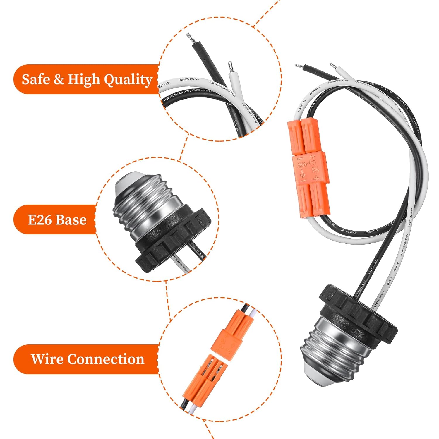 20 Pcs E26 Socket Adapter, Medium Base Male Screw in Light Bulb Socket Pigtail for LED Recessed Lights LED Light Adapter