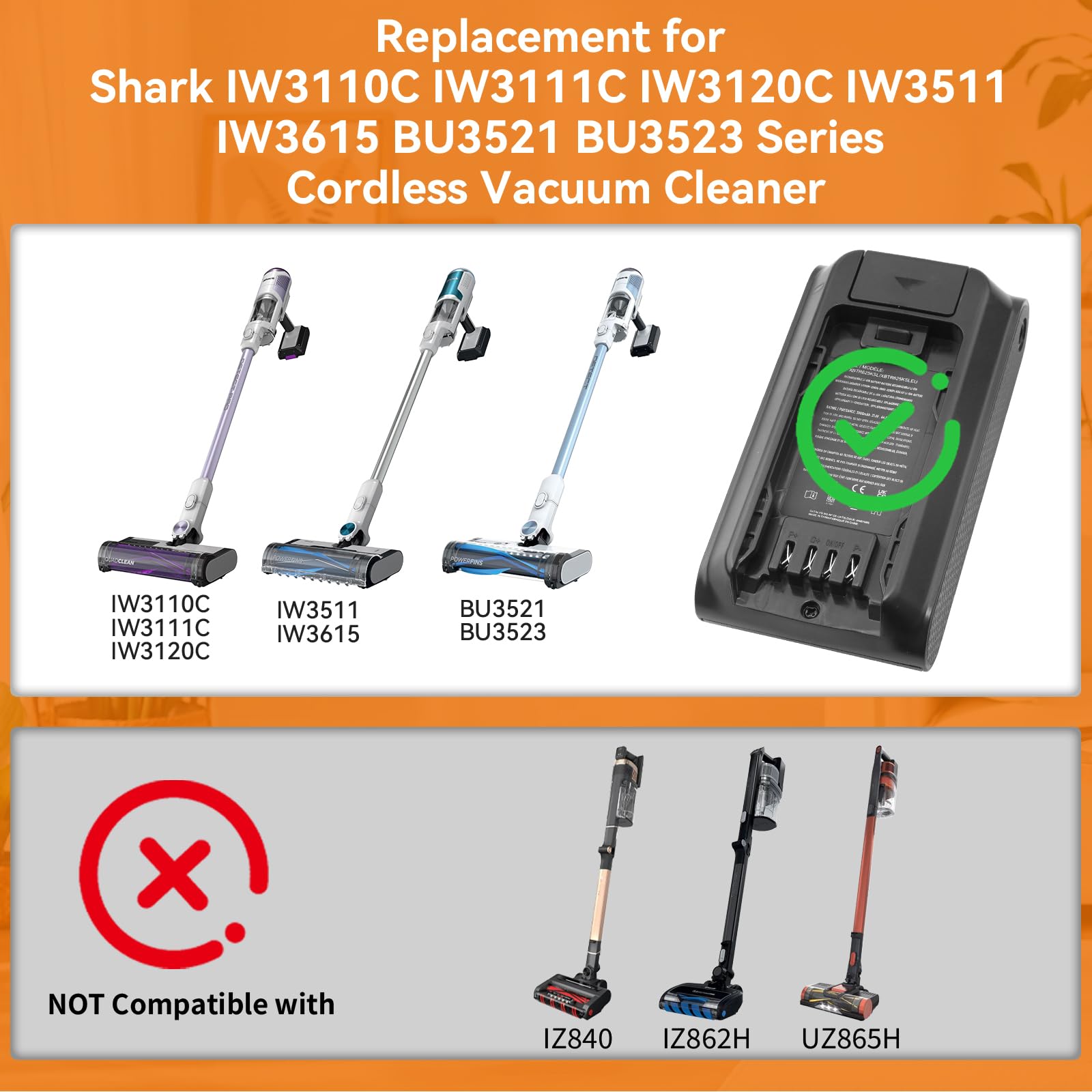 K KYUER Upgraded XBTR625KSLN Akku für Shark IW3511 IW3615 IW3110C IW3111C IW3120C IW3511 BU3521 BU3523 Series Cordless Vacuum Cleaner 3000mAh Battery XBTR625KSL XBTR625KSLEU XBTR625KSLEUN XBTR625