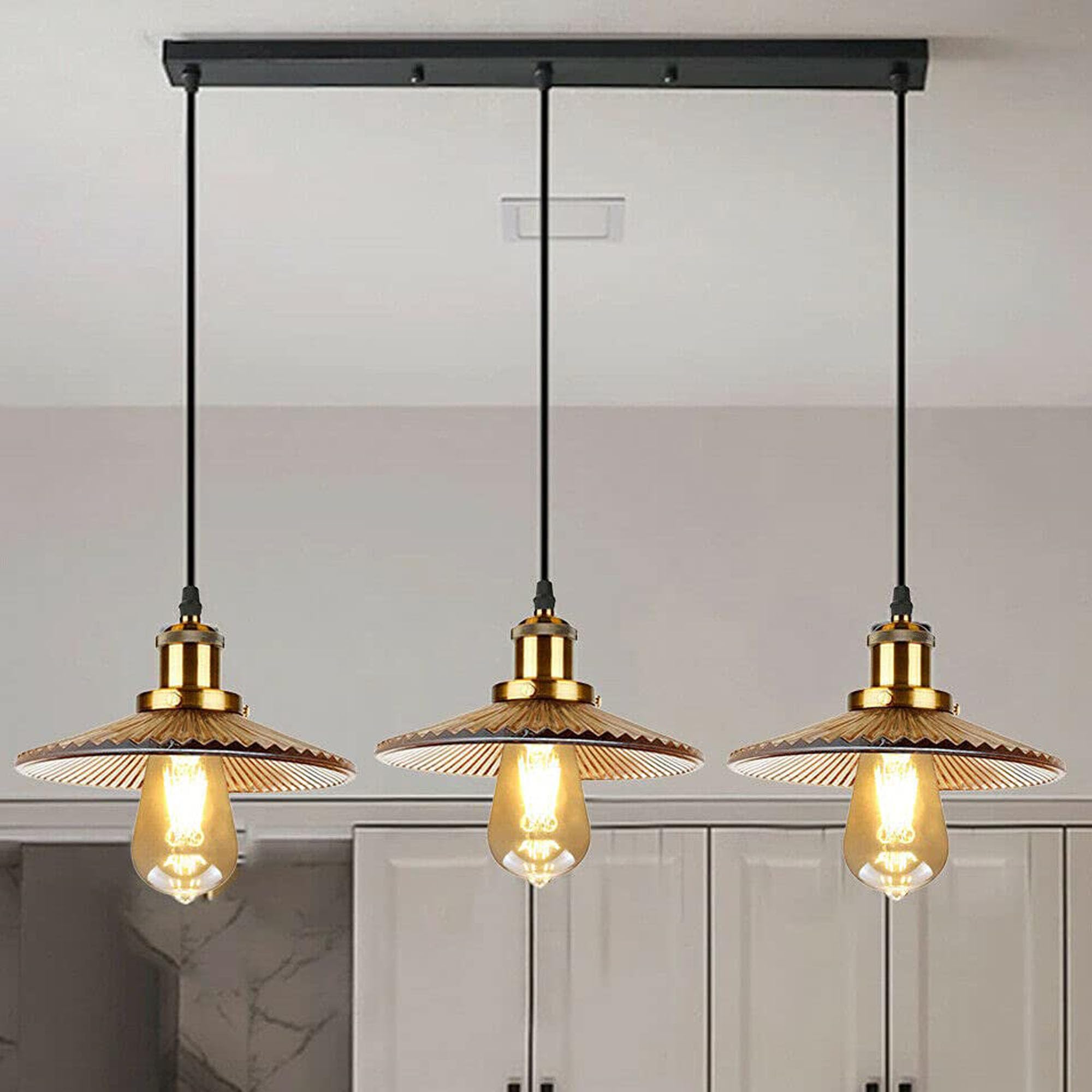 LEDSone 3 Way Glass Pendant Light Yellow Brass E27 Ceiling Cluster Lighting