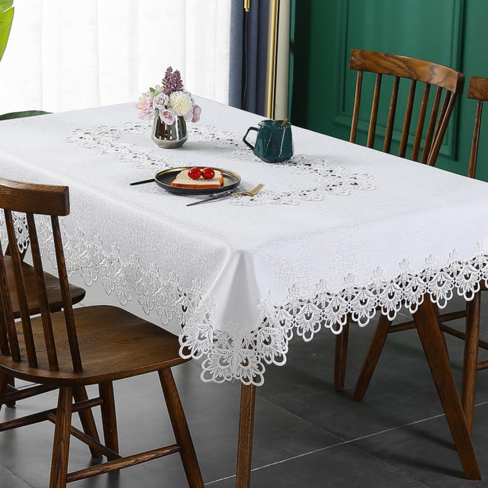 Luxuriöse Tischdecke aus Spitze, weiß, mit Blumenmuster, rechteckig, Bestickt, Tischdecke für Esstisch, Hochzeitsfeier, Dekoration, Reinweiß, 150 x 220 cm