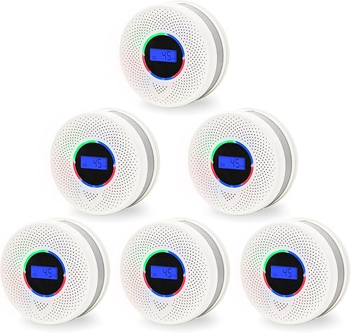 Detector de humo y monóxido de carbono con batería de 10 años, alarma de CO de humo 2 en 1 con pantalla digital, alarma confiable de fuego y CO para