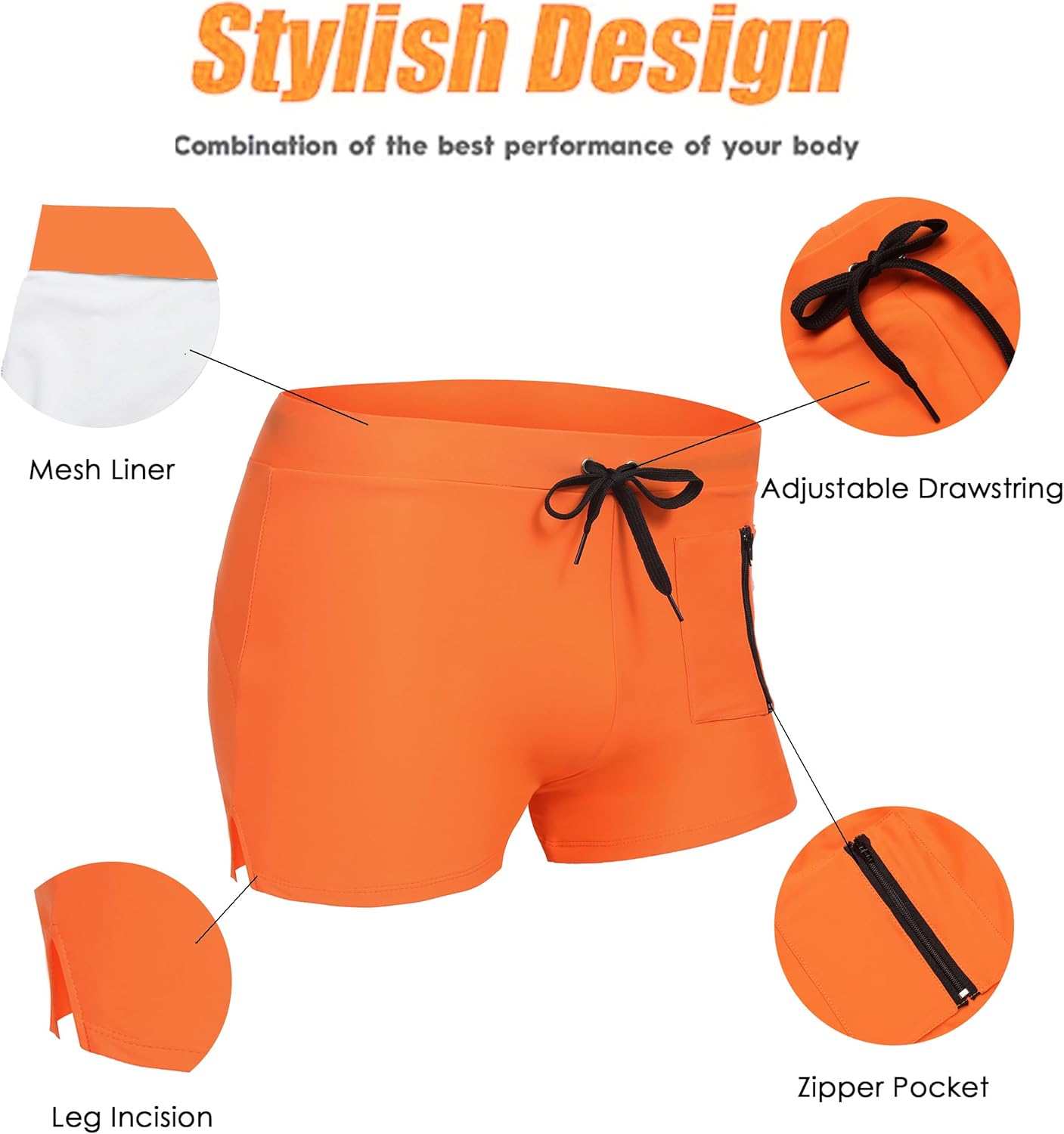 COOFANDY Mens Swim Trunks Swimwear Bathing Suit Swim Brief Square Leg Board Short S-3XL - Image 4