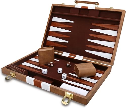 Backgammon Set Juego de mesa clásico con funda de cuero de primera calidad Juego de estrategia de viaje portátil de backgammon para adultos y