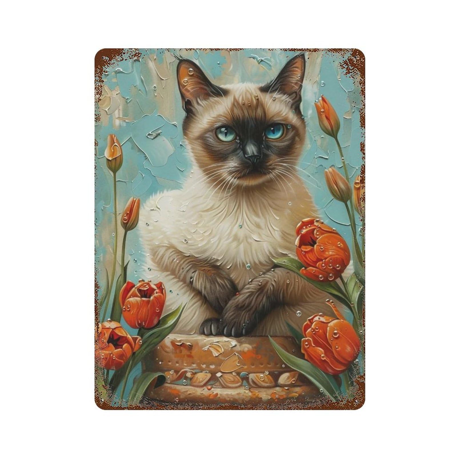 HDURYEYRYY Siamese And Tulips 01 Wall Retro Iron Vintage Art Metal Tin Sign Poster Modern Home Cofffee Club Art Bar Shop Decor 40x30cm