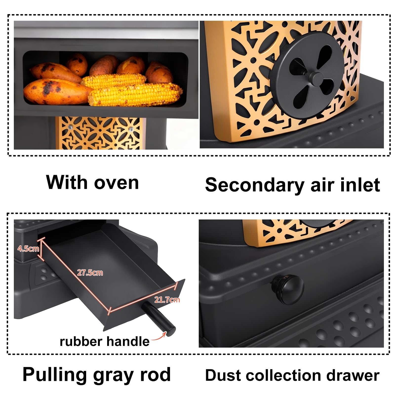 Fornello da Esterno Finestra di Ispezione Stufa a Gassificazione Senza Fumo Cucina a Legna con Forno e Piano Cottura Cassetto Raccoglicenere Adatto per Terrazze e Interni(B)