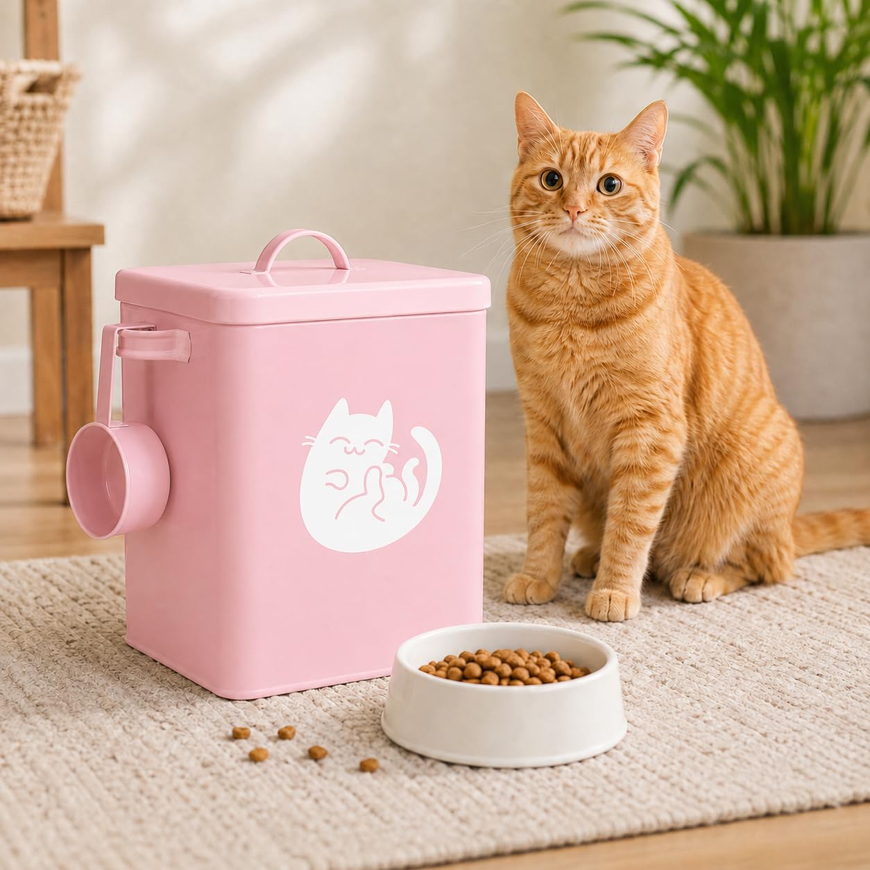 6L Dog Food Storage Container, Metal Cat Food Bin with Measuring Cup, Cat Food Can Covers Lids and Spoons, Cat Mouse Toys, Cute Pet Food Storage Containers with Lids Airtight for Cats Dogs(#2)