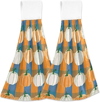 Dussdil Autumn Day Pumpkins Fall 7 Hand Fingertip Towels Kitchen Hanging Towel Set of 2 Pcs Dish Bar Cloths 14 x 18 Inches Tea Tie Dry Face Towels Soft Absorbent Durable Beach Towels Decor