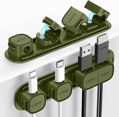 Miniatura 16 de Paquete de 6 clips magnéticos para cables [apertura/bloqueo en 1s], organizador y soporte de cables Laitver con adhesivo fuerte para gestión de
