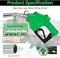 Vista 3 de Azdele Boquilla de combustible automática NPT de 1 pulgada y gancho, mango de bomba de gas diesel, 19/16 "(OD = 1.181 in) flujo máximo 30 GPM